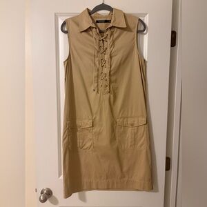 Ralph Lauren Tan Sleeveless Dress with Lace-Up Front
